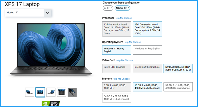 Dell XPS 15 và XPS 17 2022 Màn hình cảm ứng 4K, Card đồ họa Nvidia 3 laptop xps 15 2022 3