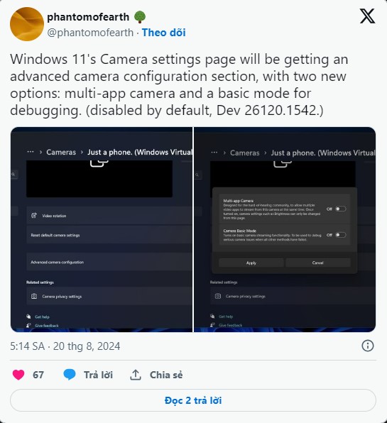 Bản dựng Windows 11 Dev Insider mới nhất hé lộ các tính năng camera tiên tiến 3 Windows 11